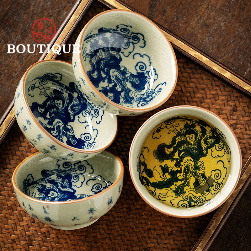 Japanese Pottery - 100ml starej glina garncarska niebiesko-białej filiżanki